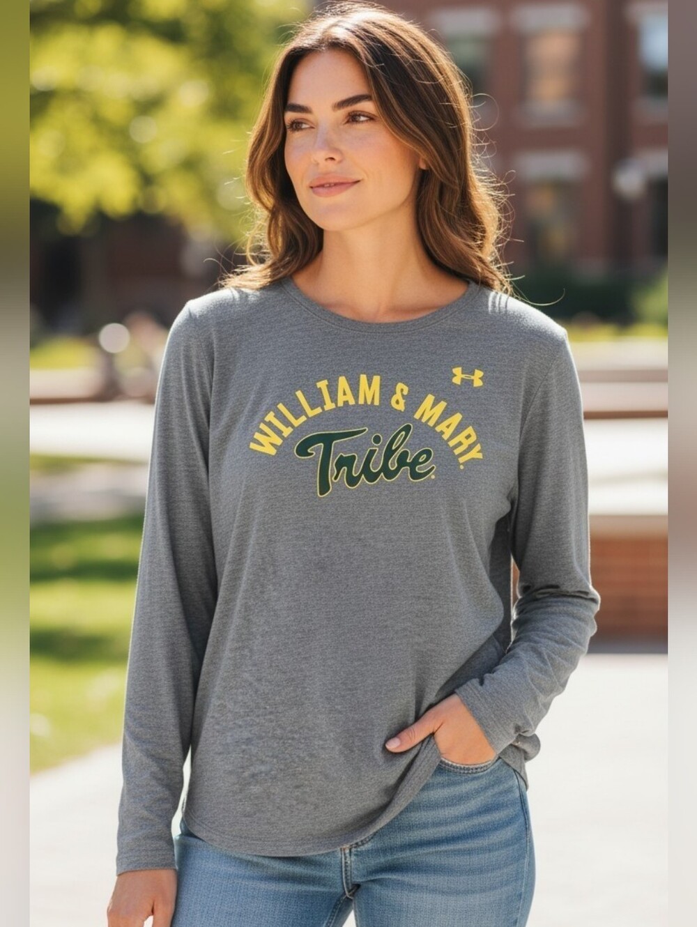Under Armour Gray Long Sleeve Tee with Yellow Team Print